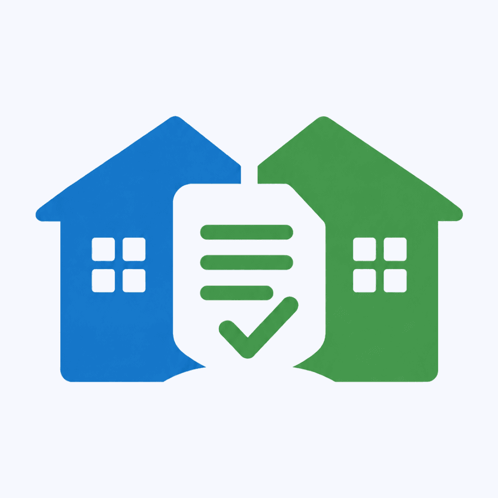 Venns logo: two homes framing one checked record