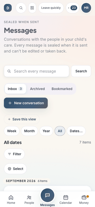 Topic-based family conversations in the app.